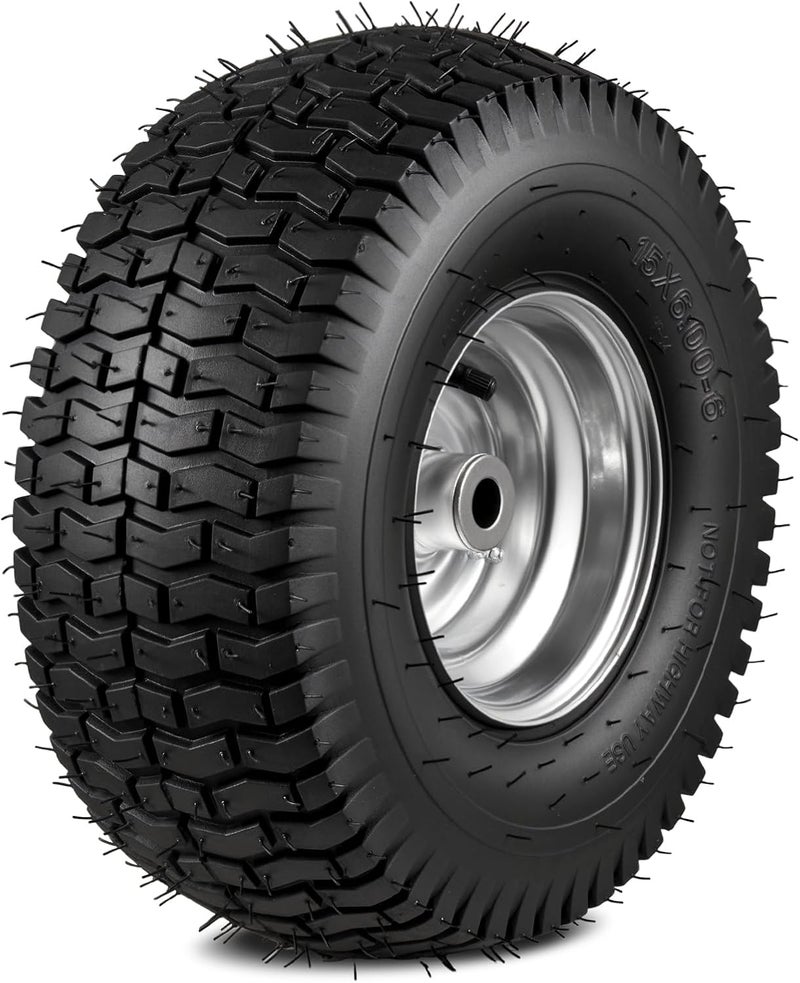 Soiiw 15x6.00-6 Tire and Wheel Front Tire for John Deere Craftsman Husqvarna Lawn Mower | 3" Centered Hub | Bore ID 3/4" | 400 lbs Capacity | Natural Rubber 4 Ply with Tube 2PCS - Image 2