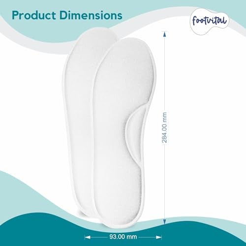 Footvital Memory Foam Shoe Insoles for Men and Women | Soft Cushioned Inserts for Long Standing and Walking | Supports Heel and Arch | Shock Absorbing | Moisture Absorbing | Lightweight Washable Insoles for All Shoes | 1 Pair | White | Size 7 - Image 3