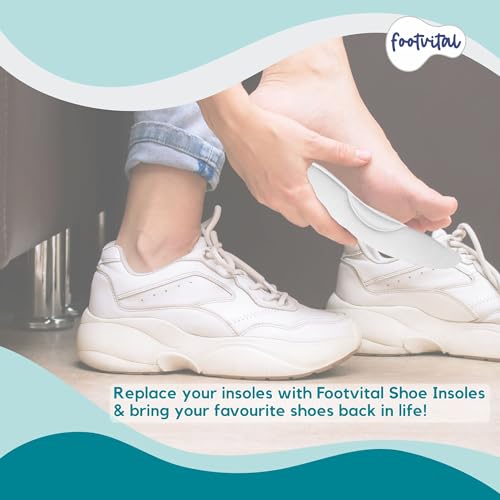 Footvital Memory Foam Shoe Insoles for Men and Women | Soft Cushioned Inserts for Long Standing and Walking | Supports Heel and Arch | Shock Absorbing | Moisture Absorbing | Lightweight Washable Insoles for All Shoes | 1 Pair | White | Size 7 - Image 5