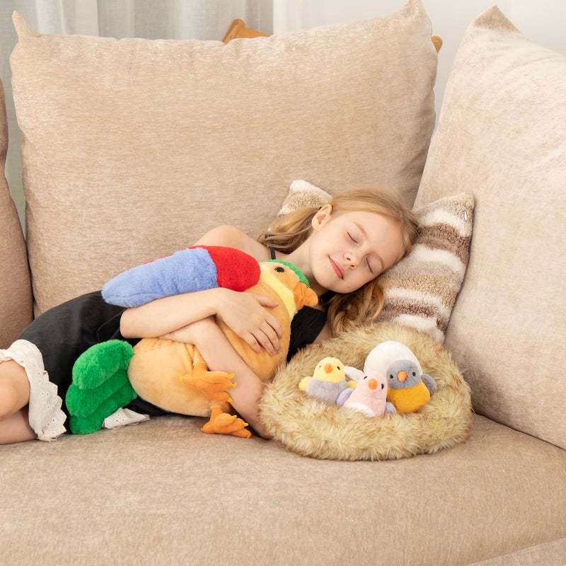 MorisMos 7Pcs Bird Stuffed Animals, Mommy Bird with Babies Eggs Nest, Colorful Birds Plush Toys Gifts for Toddlers, Kids, Boys, Girls, 12inch - Image 4
