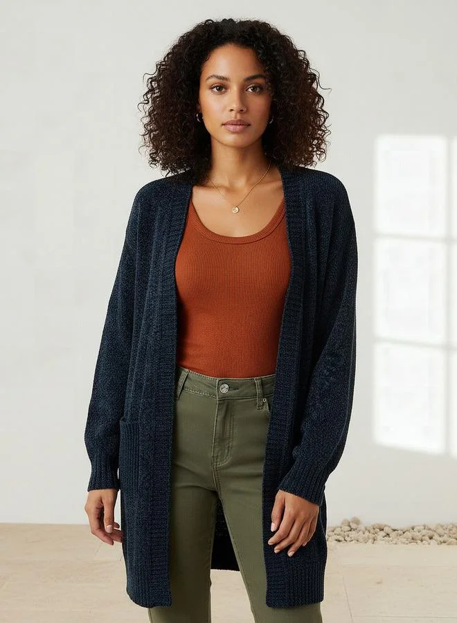 2Xtremz 2Xtremz Longline Open Front Chenille Cardigan