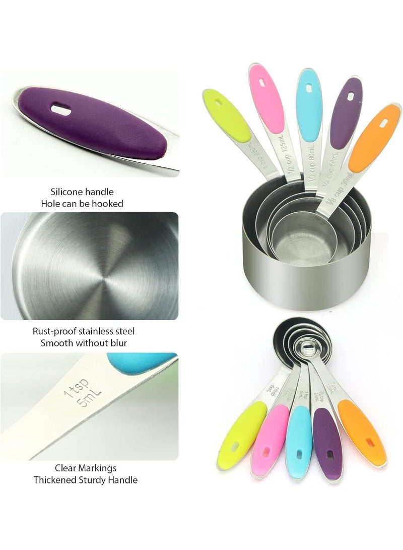 Bukela 10 Piece Measuring Cups and Measuring Spoons Set with Detachable Ring – Stainless Steel Stackable 5 Cups 5 Spoons with Silicone Grip Handle to Measure Dry Liquid Food for Cooking or Baking - Image 5