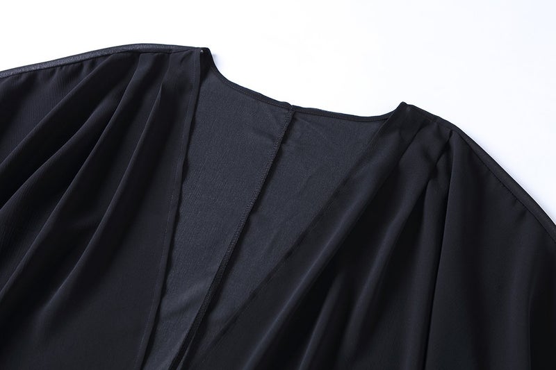 Olrain كيمونو كاردينغ كيبس نسائي مزخرف بالأزهار من أولراين بأكمام بات 3/4 (كبير، أسود-1) - Image 4