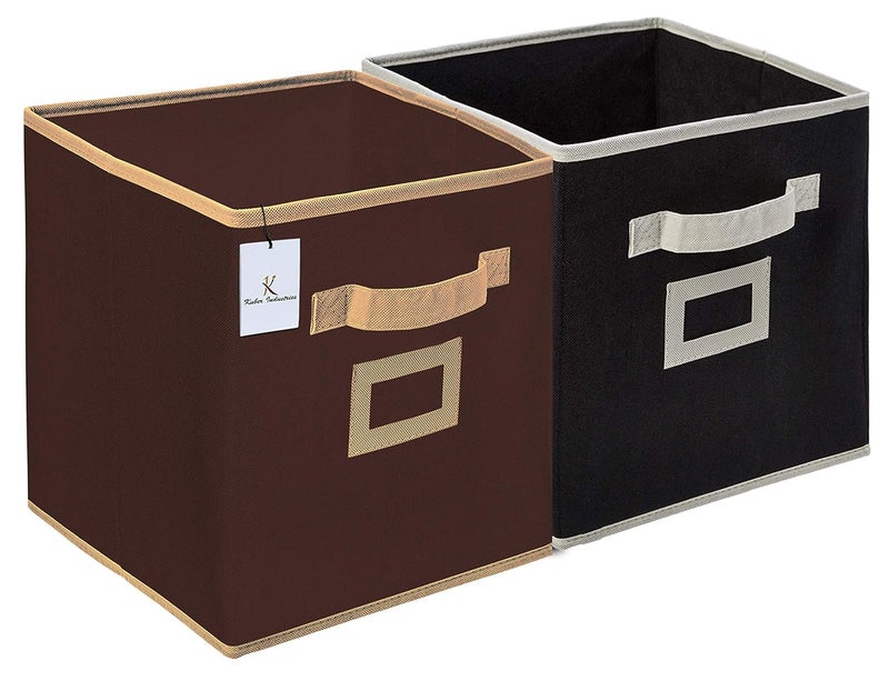 Kuber Industries Kuber Industries Foldable Storage Box for Toys with HandleStorage Box for ClothesDrawer Storage and Cloth OrganizerPack of 2 Brown and Black NonWoven - Image 1