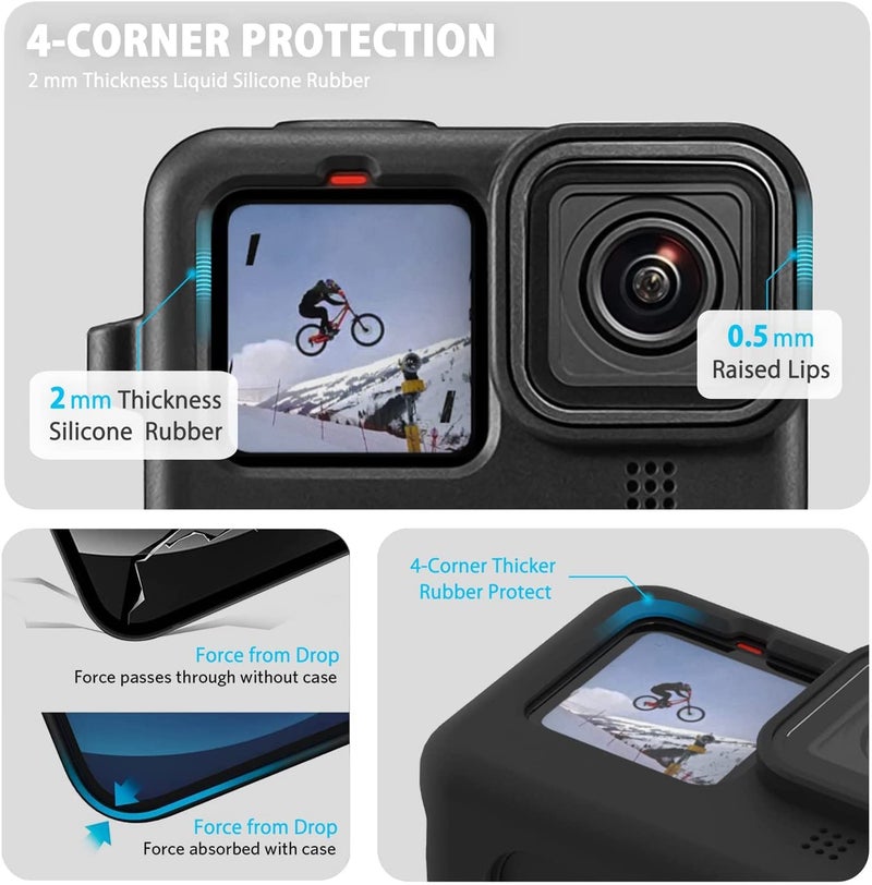 Adofys Mount Accessories Kit for GoPro Hero 12/11/10/9 Black, Includes Replacement Side Door+6PCS Tempered Glass Screen Lens Protector+Lens Cover Cap+Silicone Sleeve Case. - Image 5