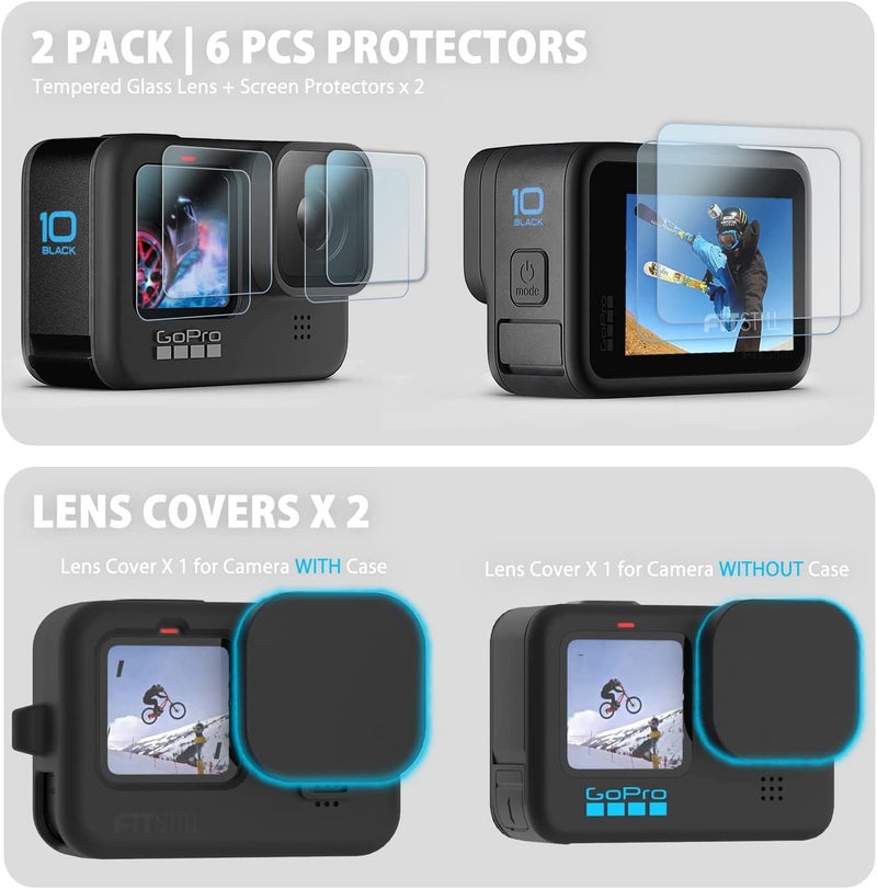 Adofys Mount Accessories Kit for GoPro Hero 12/11/10/9 Black, Includes Replacement Side Door+6PCS Tempered Glass Screen Lens Protector+Lens Cover Cap+Silicone Sleeve Case. - Image 4
