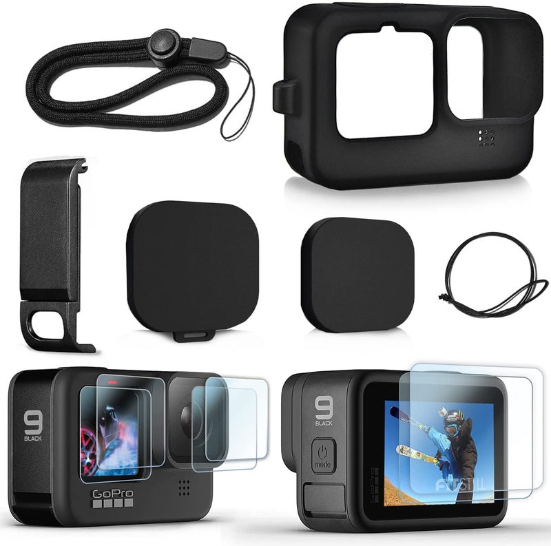 Adofys Mount Accessories Kit for GoPro Hero 12/11/10/9 Black, Includes Replacement Side Door+6PCS Tempered Glass Screen Lens Protector+Lens Cover Cap+Silicone Sleeve Case. - Image 1