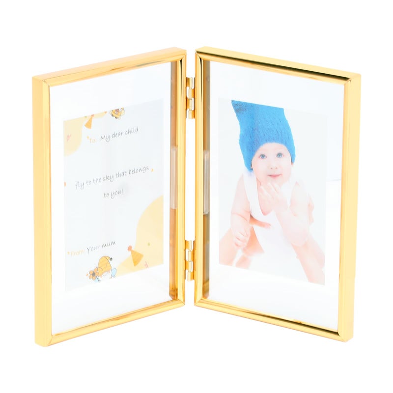 AhaGo Folding Double Frame  Gold Floating Picture Frame with Hinge  4""?6"" for 4""?6"" 3""?5"" 2""?4""  Vertical  Real Glass  Tabletop Use  Classy For Valentine's Day  Wedding  Birthday - Image 1