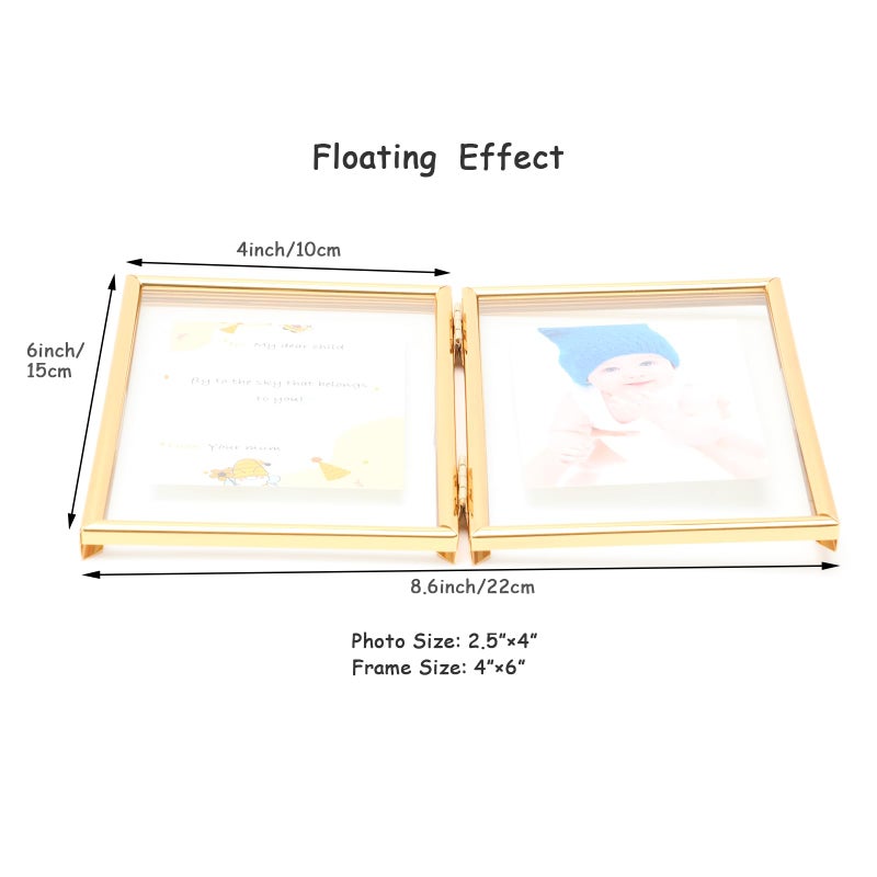 AhaGo Folding Double Frame  Gold Floating Picture Frame with Hinge  4""?6"" for 4""?6"" 3""?5"" 2""?4""  Vertical  Real Glass  Tabletop Use  Classy For Valentine's Day  Wedding  Birthday - Image 2