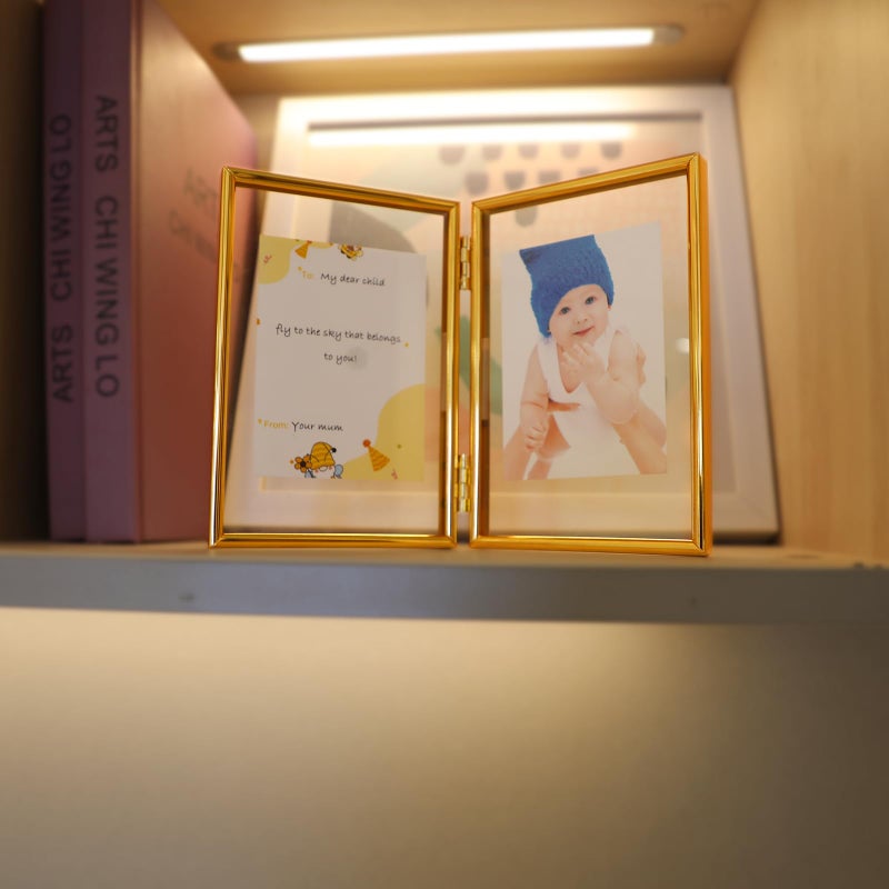 AhaGo Folding Double Frame  Gold Floating Picture Frame with Hinge  4""?6"" for 4""?6"" 3""?5"" 2""?4""  Vertical  Real Glass  Tabletop Use  Classy For Valentine's Day  Wedding  Birthday - Image 5