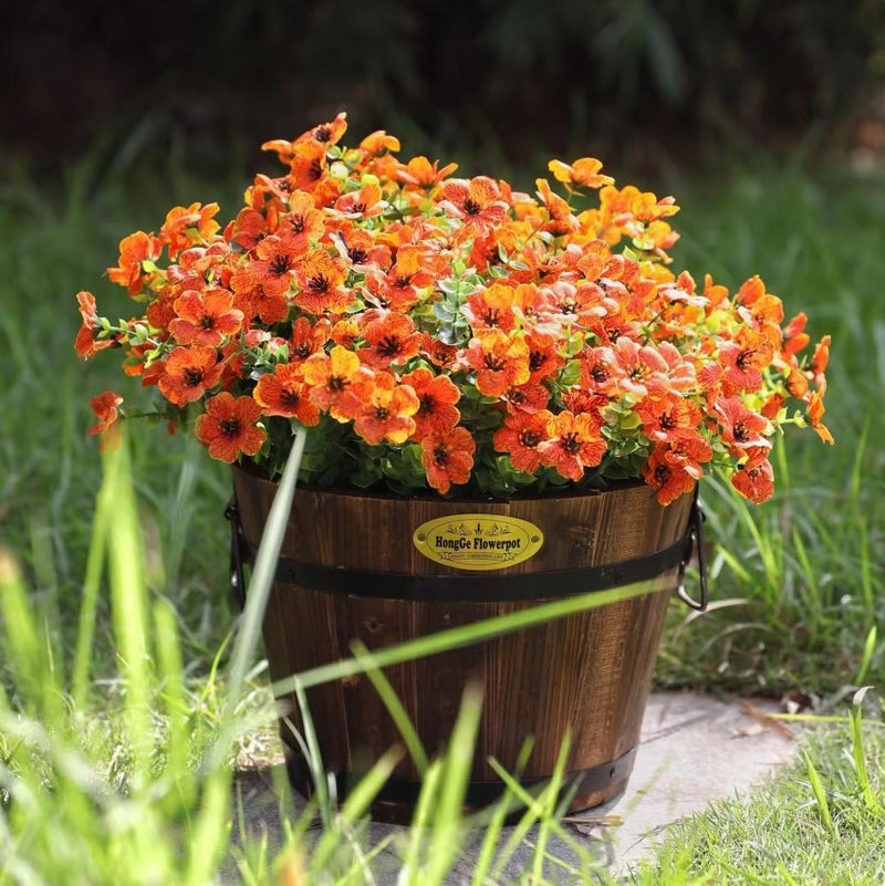 HyeFlora Artificial Fall Flowers Faux Mums for Outdoor Indoor Garden Home Decoration, Faux Flower Daisy with Eucalyptus Leaves Fake Mums Plants Greenery Boxwood Porch Patio, 12 Bundles (Orange) - Image 5