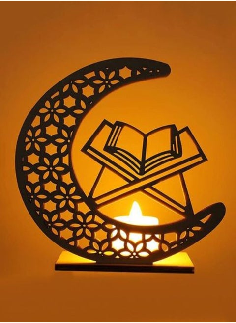 Moon Book Ornamented Wooden Eid DIY Ramadan Lamp 15 x 15 x 6 Cm