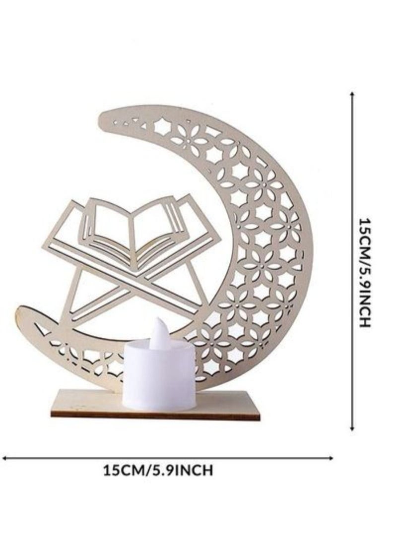 Moon Book Ornamented Wooden Eid DIY Ramadan Lamp 15 x 15 x 6 Cm - Image 3