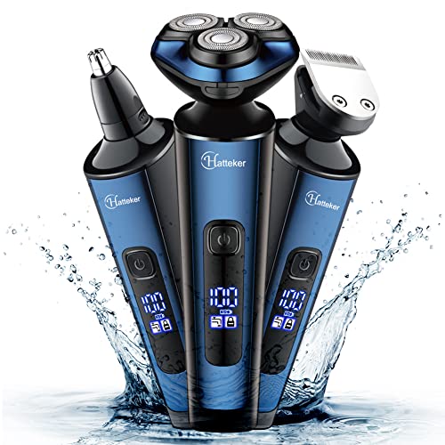Hatteker Mens Electric Shavers Razor Beard Trimmer Rotary Facail Head Shaver for Men Sideburn Trimmer Nose Trimmer Wet Dry IPX7 Waterproof Rechargeable Cordless 3 in 1 - Image 1