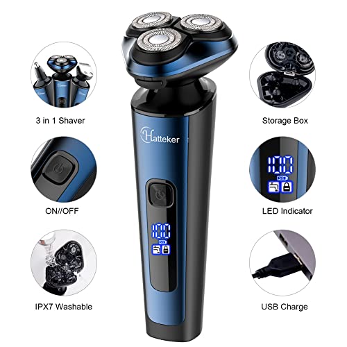 Hatteker Mens Electric Shavers Razor Beard Trimmer Rotary Facail Head Shaver for Men Sideburn Trimmer Nose Trimmer Wet Dry IPX7 Waterproof Rechargeable Cordless 3 in 1 - Image 4