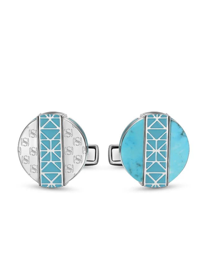 سانت هونور Champ De Mars Blue and Silver Turnable Cufflinks for Men's