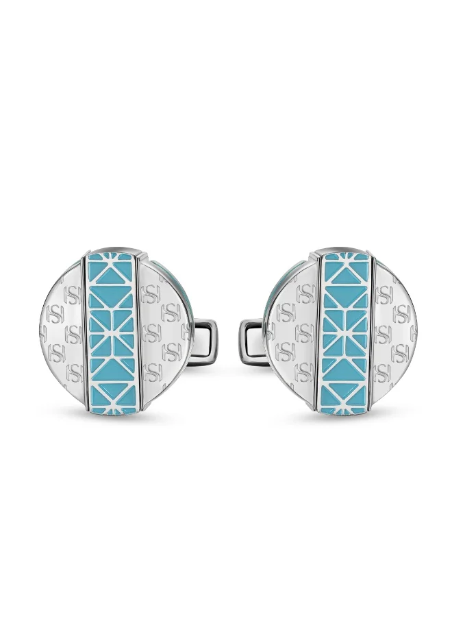سانت هونور Champ De Mars Blue and Silver Turnable Cufflinks for Men's