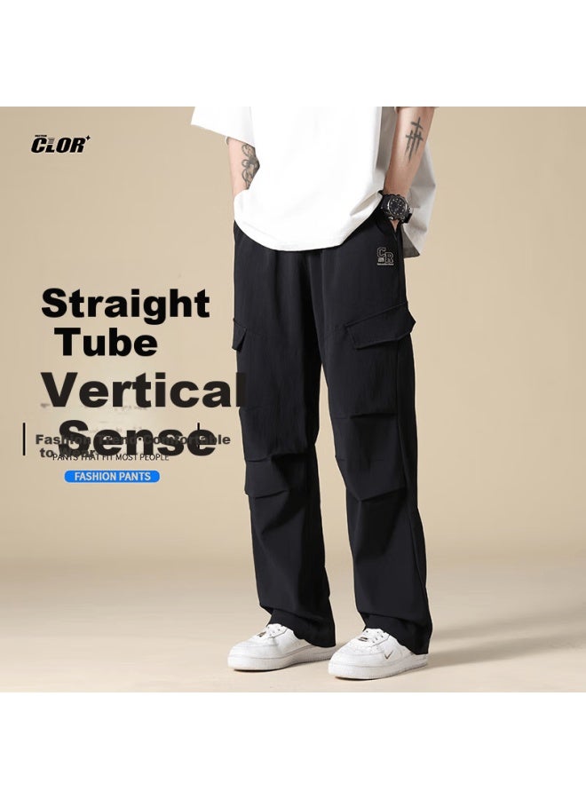 Clor Men's Pants, Spring And Summer Sports Breathable Straight-leg Trousers, Trendy Workwear Loose Casual Pants, Cl13 Black, 4XL - Image 1