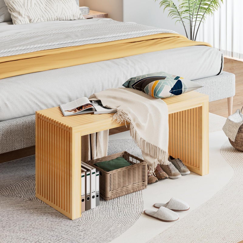 APRTAT Bamboo Dining Bench Indoor Long Entryway Shoe Rack Benchs,Outdoor Modern Wood Benches 35 Inch Bamboo Bench for Living Room Hallway Bedroom Bathroom - Image 3
