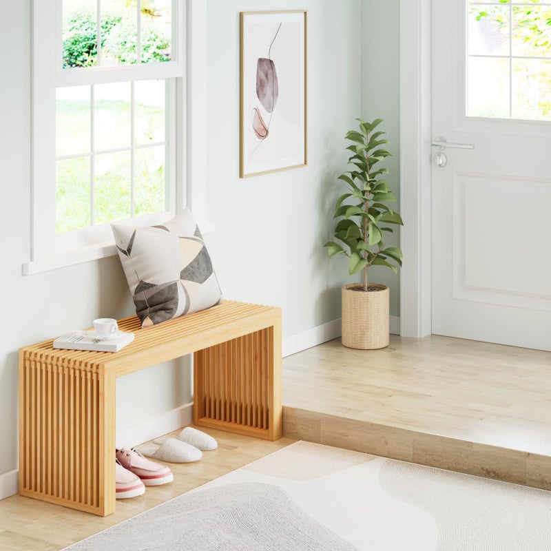 APRTAT Bamboo Dining Bench Indoor Long Entryway Shoe Rack Benchs,Outdoor Modern Wood Benches 35 Inch Bamboo Bench for Living Room Hallway Bedroom Bathroom - Image 5