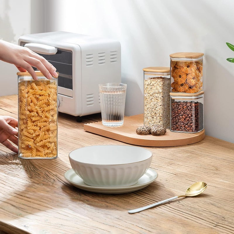 YUEYEE Glass Containers with LidGlass Storage Jar with Bamboo Lids Transparent Glass Jars with Lids for Pasta Rice Flour Cereal Container 2 pack 54 OZ - Image 4