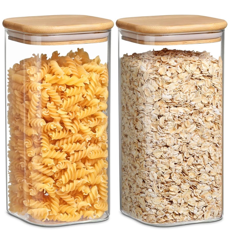 YUEYEE Glass Containers with LidGlass Storage Jar with Bamboo Lids Transparent Glass Jars with Lids for Pasta Rice Flour Cereal Container 2 pack 54 OZ - Image 1