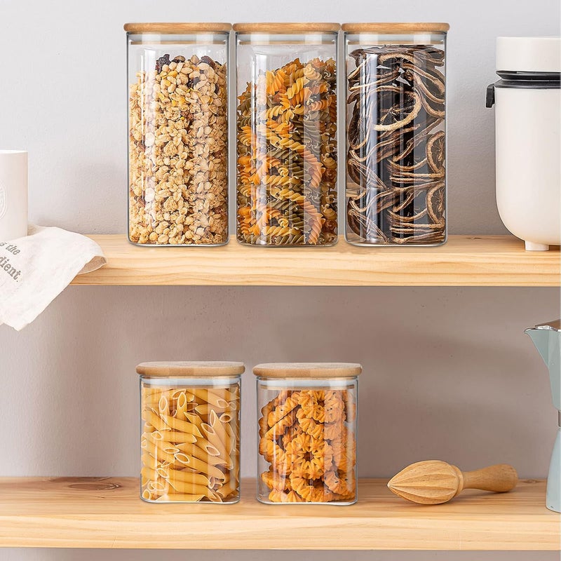 YUEYEE Glass Containers with LidGlass Storage Jar with Bamboo Lids Transparent Glass Jars with Lids for Pasta Rice Flour Cereal Container 2 pack 54 OZ - Image 5
