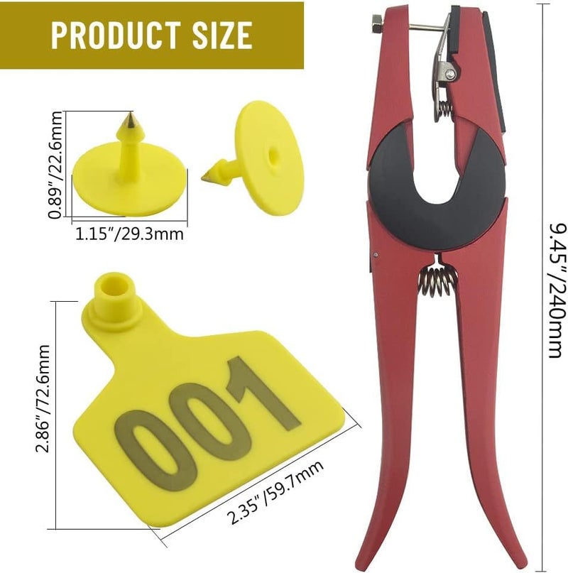 Bethlehem Livestock Ear Tag Set – 100 Yellow Numbered Tags with Red Applicator Pliers & Tools, Durable TPU Animal Identification for Cattle, Goats, Sheep, Pigs, Farm Use - Image 2