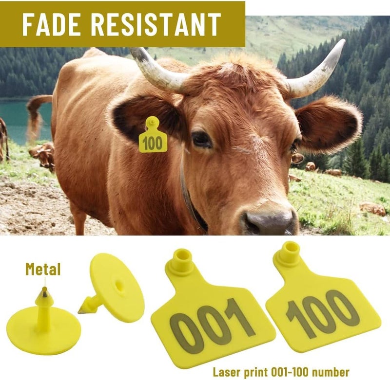 Bethlehem Livestock Ear Tag Set – 100 Yellow Numbered Tags with Red Applicator Pliers & Tools, Durable TPU Animal Identification for Cattle, Goats, Sheep, Pigs, Farm Use - Image 3