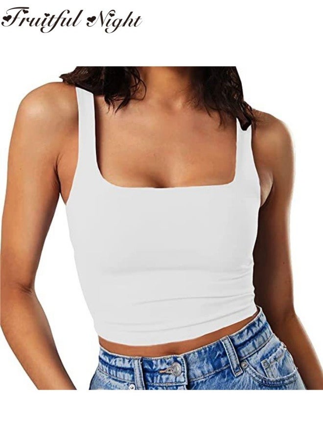 Fruitful Night - Women's Sleeveless Tank Top Square Neck Double Layer Fitness Sports Casual Basic One-piece Top - Image 1