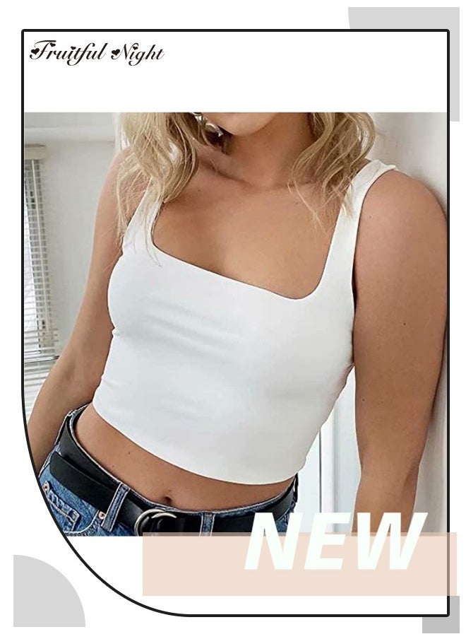 Fruitful Night - Women's Sleeveless Tank Top Square Neck Double Layer Fitness Sports Casual Basic One-piece Top - Image 1