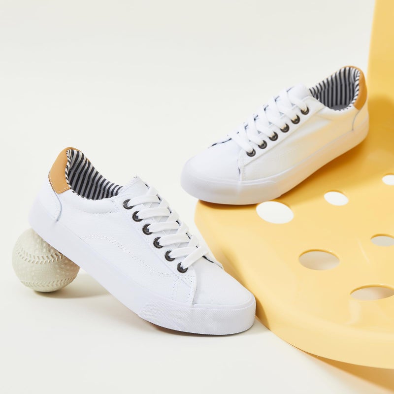 XRH Tennis Shoes Womens Low Top Casual Shoes for Women, Lace Up Canvas Sneakers Comfortable Shoes for Women Walking Shoes(White,US8.5 - Image 3