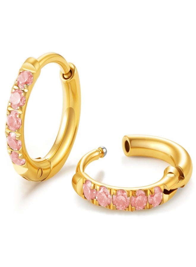 showself Hypoallergenic Unisex Surgical Steel Small Cubic Zirconia Huggie Hoop Earring, Color Gold - Silver - Rose Gold - Black - Rainbow, Size 6mm- 12mm Safe for Sensitive Ear, 6mm, 8mm, 10mm, 12mm, Cubic - Image 1
