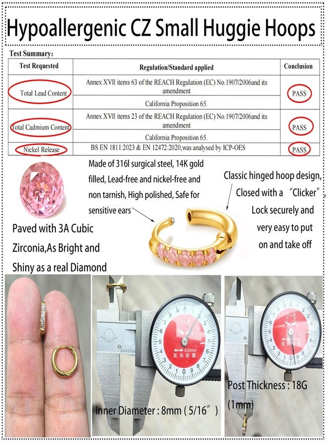 showself Hypoallergenic Unisex Surgical Steel Small Cubic Zirconia Huggie Hoop Earring, Color Gold - Silver - Rose Gold - Black - Rainbow, Size 6mm- 12mm Safe for Sensitive Ear, 6mm, 8mm, 10mm, 12mm, Cubic - Image 3