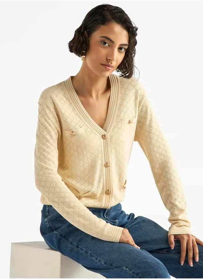 FAV Textured V-neck Button Through Cardigan