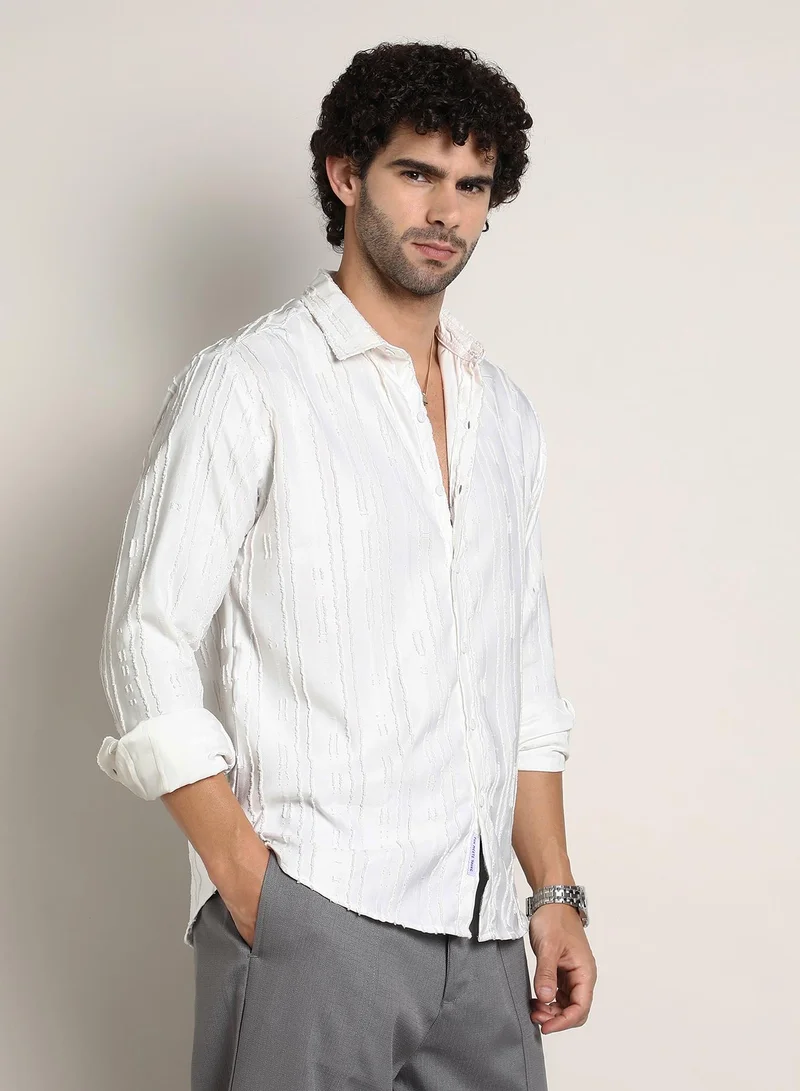 كامبوس سوترا Men's Chalk White Ripple-Edge Shirt