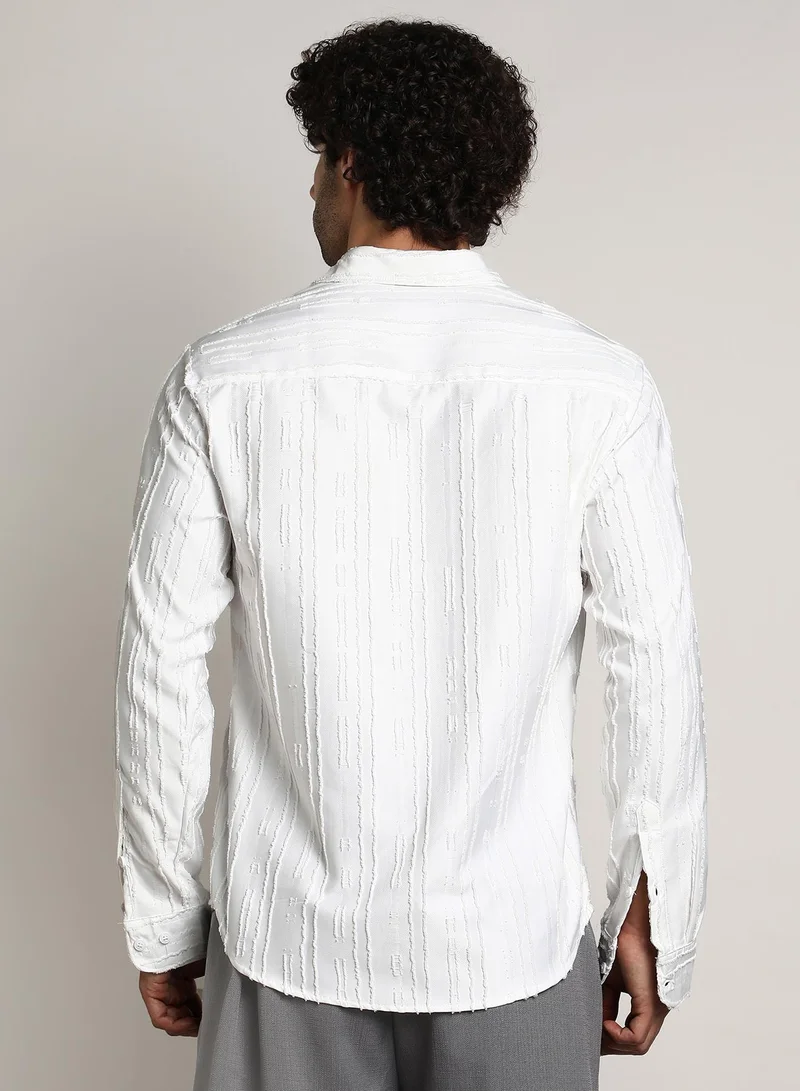 كامبوس سوترا Men's Chalk White Ripple-Edge Shirt