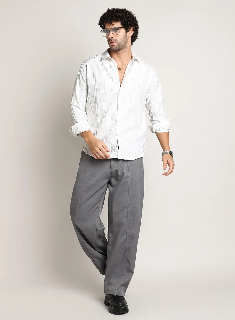 كامبوس سوترا Men's Chalk White Ripple-Edge Shirt