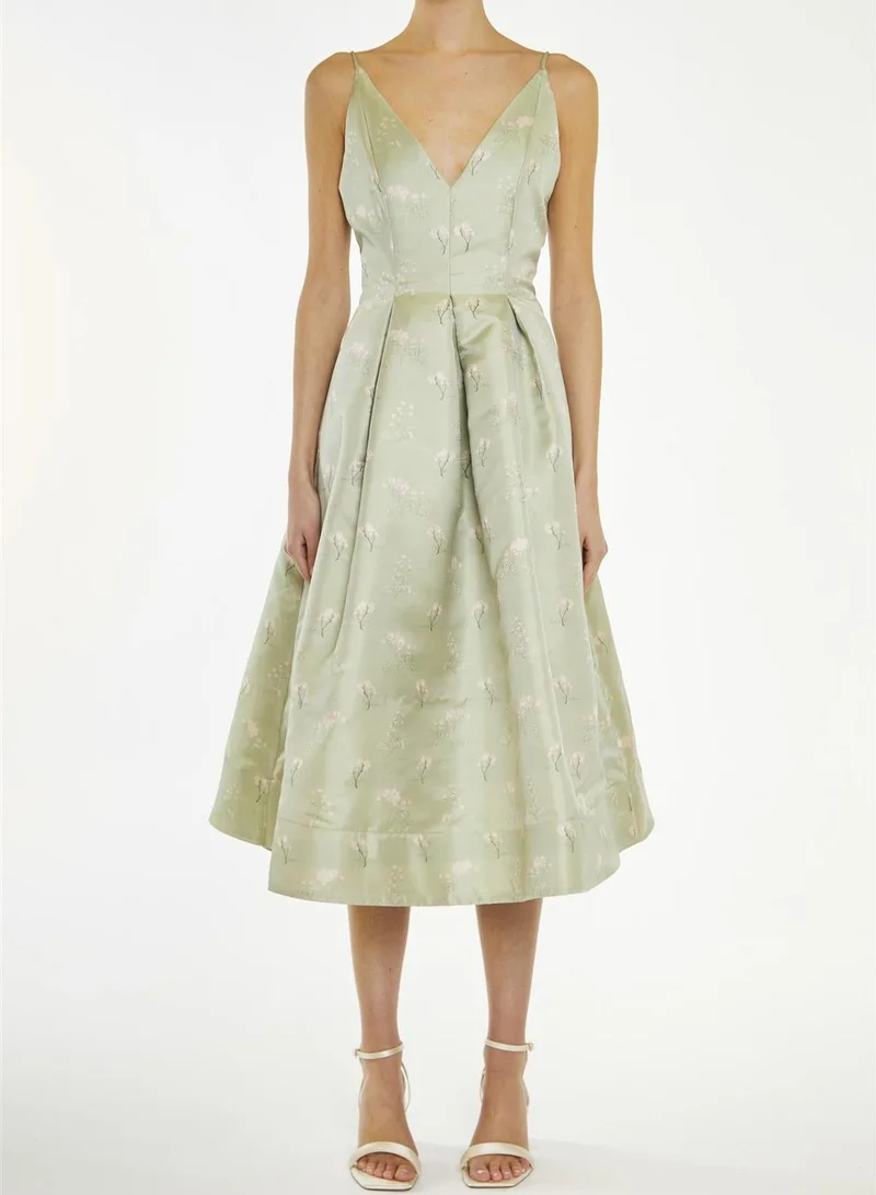 ترو ديكادينس Estella Green Floral-Jacquard Cami Skater Midi-Dress