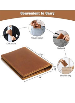 Generic Leather Passport Holder, Men's And Women's Passport Travel Wallet Protective Cover, First Layer Cowhide Handmade Passport Cover Boarding Card Document Bag Storage Book Handmade Genuine Leather Protective Cover Brown, Classic  - Image 5
