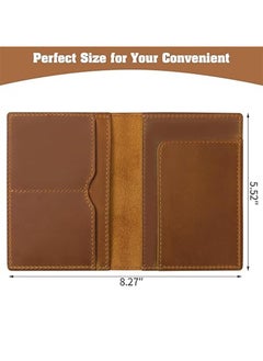 Generic Leather Passport Holder, Men's And Women's Passport Travel Wallet Protective Cover, First Layer Cowhide Handmade Passport Cover Boarding Card Document Bag Storage Book Handmade Genuine Leather Protective Cover Brown, Classic  - Image 2