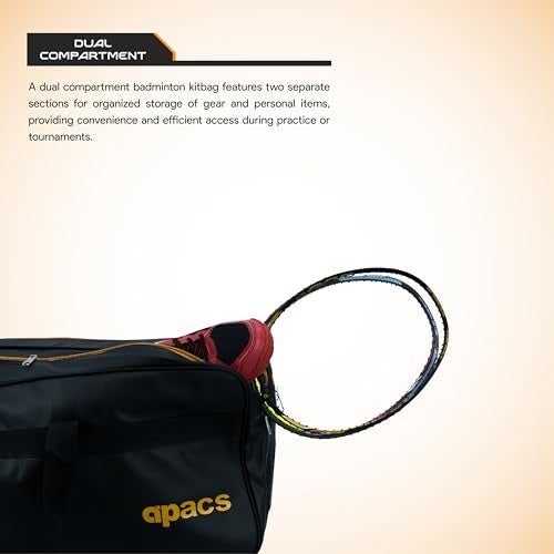 Apacs Elite Pro | مقصورات مزدوجة | عزل حراري | هيكل من جلد PU | حقيبة دوفل احترافية لرياضة الريشة الطائرة (أسود) - Image 2