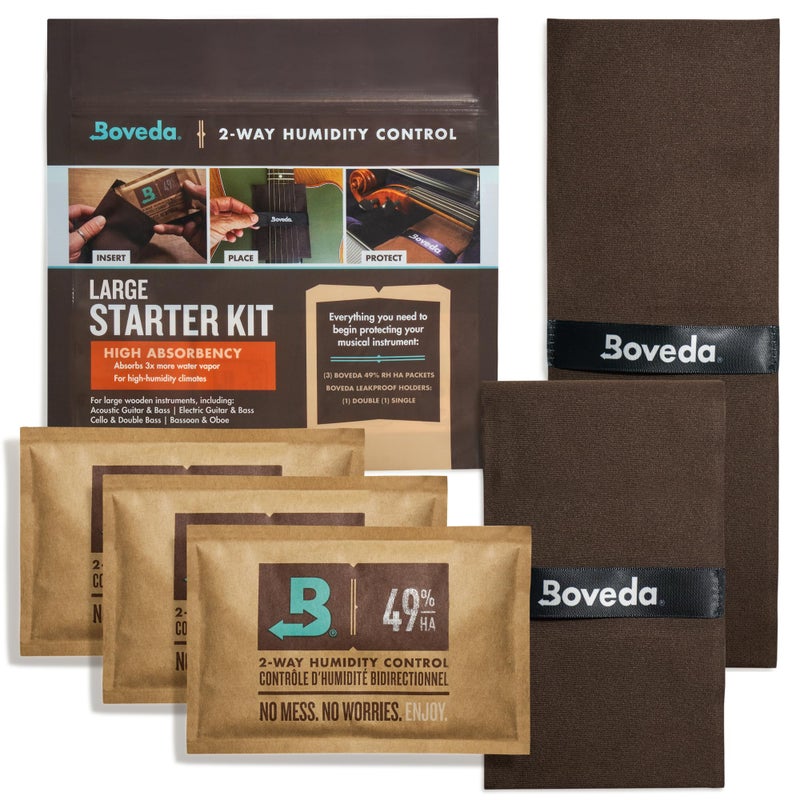 Boveda Music HIGH ABSORBENCY Large Starter Kit - (3) 49% RH High Absorbency Boveda - Ideal Two-Way Humidity Control for EXTREME HUMIDITY CLIMATES ONLY - For Guitars & Other Large Wooden Instruments - Image 1