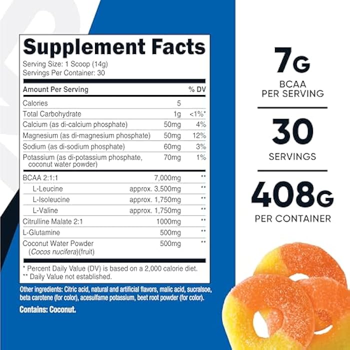 Nutricost BCAA + Hydration Powder (Peach Rings) 30 Servings - Branched Chain Amino Acids with Hydration Complex - Gluten-Free, Non-GMO - Image 2