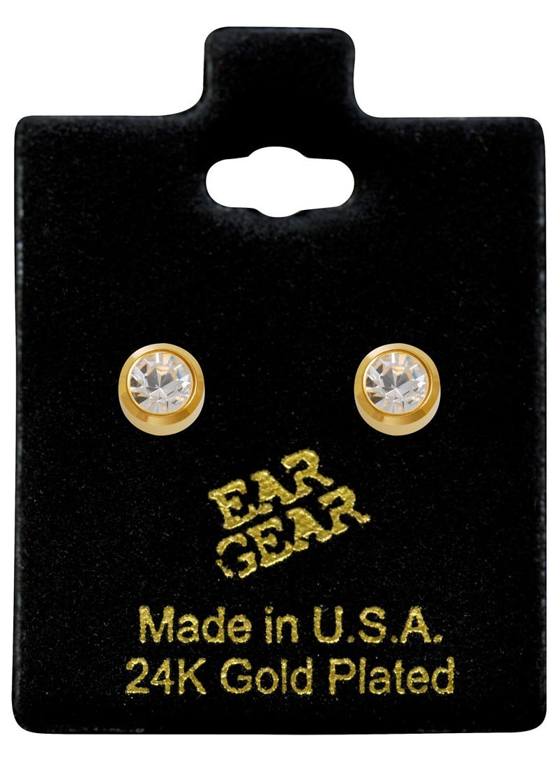 EAR GEAR 24K Gold Plated 2mm Bezel Mini Crystal Earrings USA - Image 1