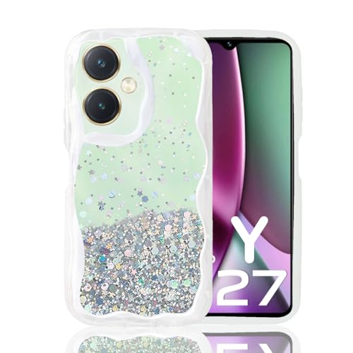 KC Back Cover for Vivo Y27 - Curly Wave Dry Fixed Glitter Shockproof Bumper Soft Silicone Case with Camera Protection (Transparent) - Image 4