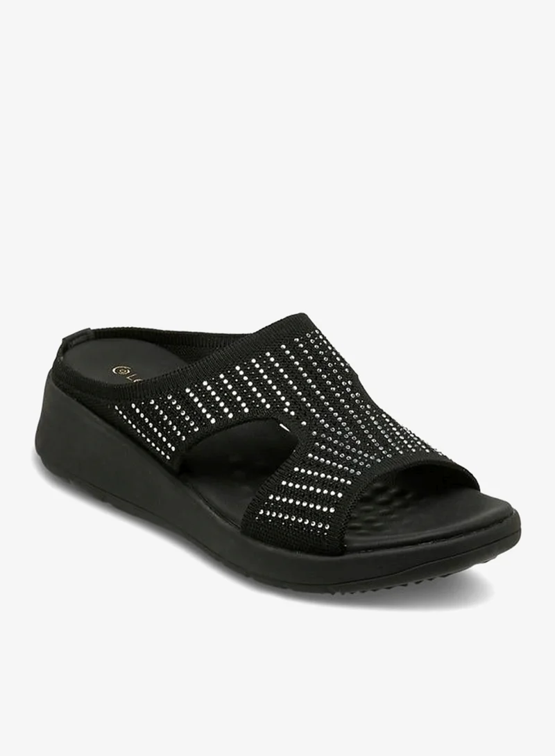 Le Confort BLACK Women Flynkit Wedge Heel Slide Sandals Ramadan Collection for Women | Best Price UAE