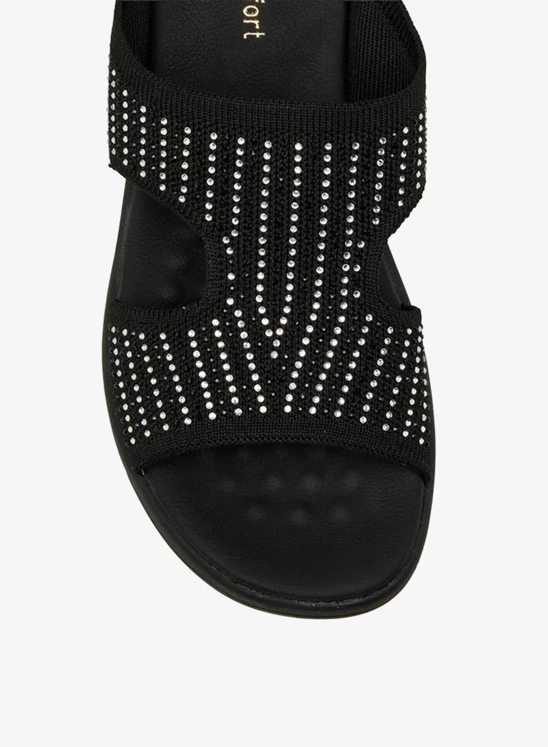 Le Confort BLACK Women Flynkit Wedge Heel Slide Sandals Ramadan Collection for Women | Best Price UAE