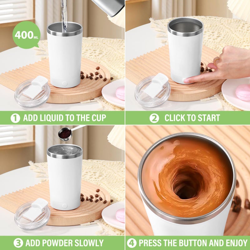 hatisan Self Stirring Coffee Mug With Lid Electric High Speed Self Stirring Mug 400ml Rechargeable Detachable Stainless Steel Self Stirring Cup for Coffee, Milk, Cocoa Christmas Gift(White) - Image 5