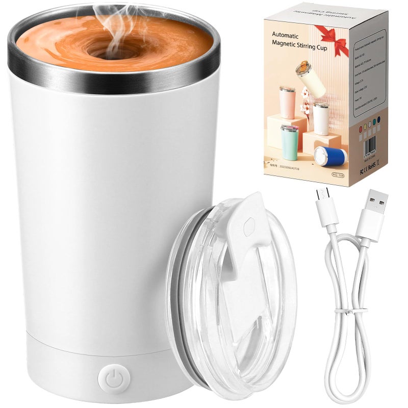 hatisan Self Stirring Coffee Mug With Lid Electric High Speed Self Stirring Mug 400ml Rechargeable Detachable Stainless Steel Self Stirring Cup for Coffee, Milk, Cocoa Christmas Gift(White) - Image 1